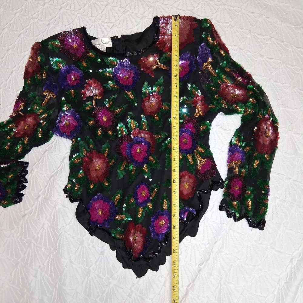 Vintage Larance Kyazer New York   Multicolor Sequin Floral Blouse  Size PXL - Picture 5 of 16